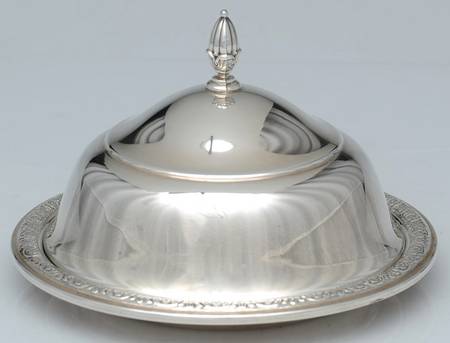 Prelude-Plain (Sterling Hollowware) Crystal Butter Dish with Sterling Lid