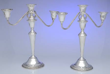 Prelude-Plain (Sterling Hollowware) Pair of Weighted 3 Light Candelabra