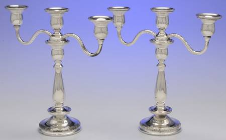 Prelude-Plain (Sterling Hollowware) Pair of Weighted 3 Light Candelabras