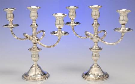 Prelude-Plain (Sterling Hollowware) Pair of Weighted 3 Light Candelabra