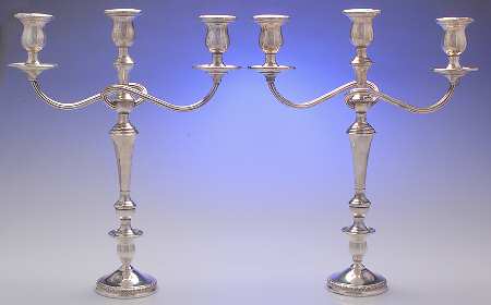 Prelude-Plain (Sterling Hollowware) Pair of 3-Light Candelabra