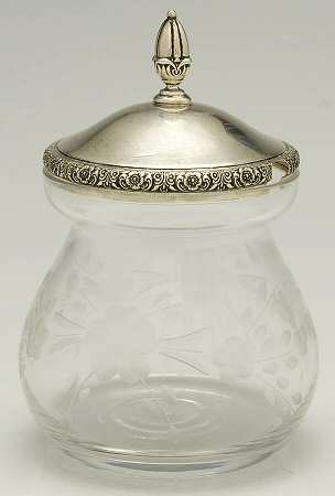 Prelude-Plain (Sterling Hollowware) Large Crystal Marmalade with Sterling Lid