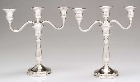 Prelude-Plain (Sterling Hollowware) Pair of Weighted 3 Light Candelabra