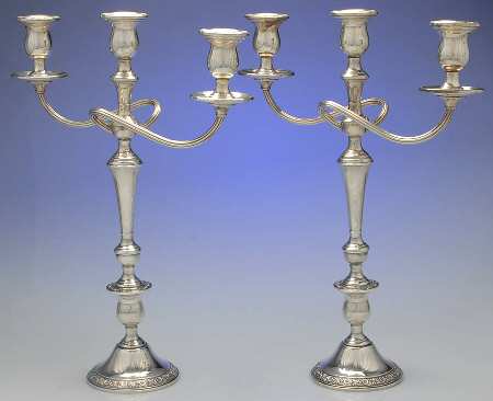 Prelude-Plain (Sterling Hollowware) Pair of 17" 3 Lt Weighted Candelabra