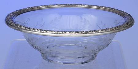 Prelude-Plain (Sterling Hollowware) Crystal Mayonnaise Bowl with Sterling Band
