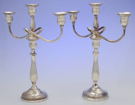 Prelude-Plain (Sterling Hollowware) Pair of Weighted 3 Light Candelabra