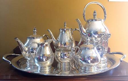 Royal Danish (Strl, Hlwr, Hand Hammered) 7 Piece Tea Set (SCP, STP, SCR, SSU, SWB, SKES & WTL)
