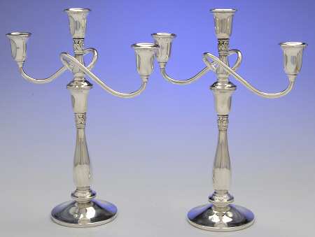 Royal Danish (Sterling, Hollowware) Pair of Weighted 3 Light Candelabra