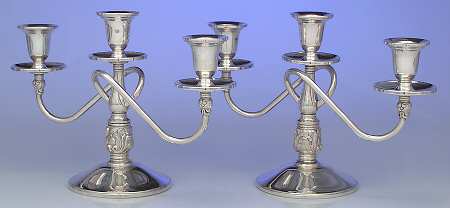Royal Danish (Sterling, Hollowware) Pair of Weighted 3 Light Candelabra