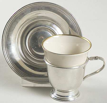 Royal Danish (Sterling, Hollowware) Sterling Demitasse Cup, Saucer and Liner