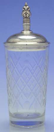 Royal Danish (Sterling, Hollowware) Glass Cocktail Shaker with Silver Lid
