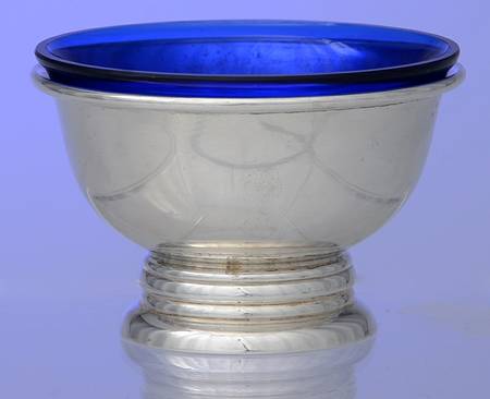 Royal Danish (Sterling, Hollowware) Open Salt with Cobalt Liner Individual