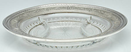 Wedgwood (Sterling, Hollowware, Geometric Base) 3 Part Glass Relish w/Sterling Rim