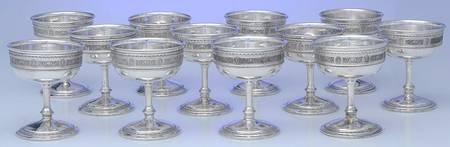 Wedgwood (Sterling, Hollowware, Geometric Base) Champagne/Sherbet - Set of 12