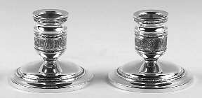 Wedgwood (Sterling, Hollowware, Geometric Base) Pair of Weighted Candleholders