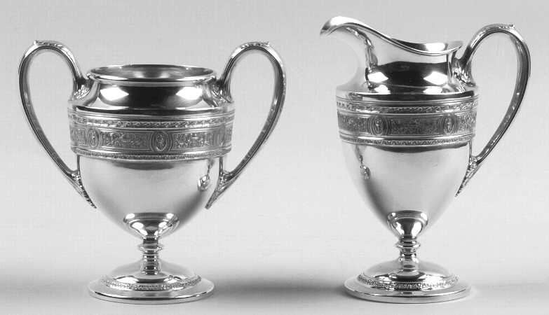 Wedgwood (Sterling, Hollowware, Geometric Base) Mini Sterling Creamer and Open Sugar