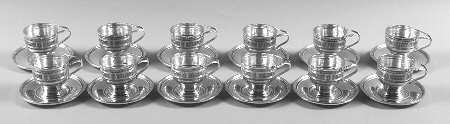 Wedgwood (Sterling, Hollowware, Geometric Base) Demitasse Cup & Saucer-No Liners - Set of 12