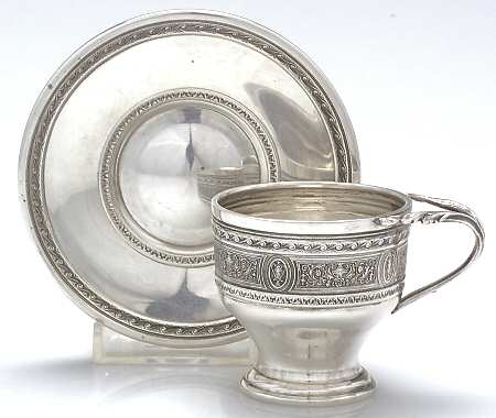 Wedgwood (Sterling, Hollowware, Geometric Base) Demitasse Cup and Saucer, No Liner
