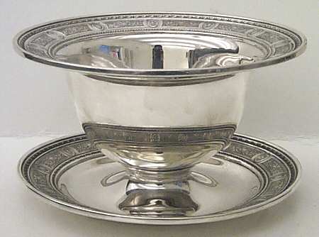 Wedgwood (Sterling, Hollowware, Geometric Base) Sauce Boat W/Attached Underplate