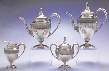 Wedgwood (Sterling, Hollowware, Geometric Base) 4 Piece Tea Set (SCP, STP, SCR, SSU)