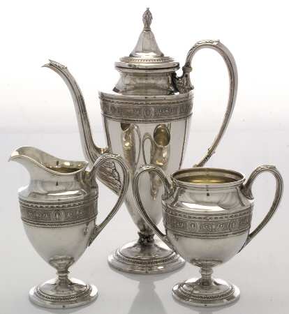 Wedgwood (Sterling, Hollowware, Geometric Base) 3 Piece Mini Tea Set