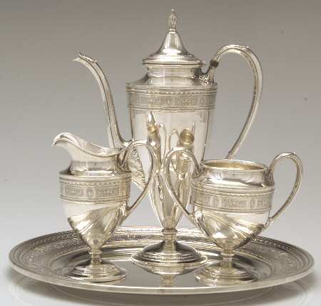Wedgwood (Sterling, Hollowware, Geometric Base) 4 Piece Mini Coffee Set (SCPM, SCRM, SSUOM, STRDEM)