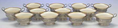 Wedgwood (Sterling, Hollowware, Geometric Base) Bouillon Cup with Liner - Set of 12