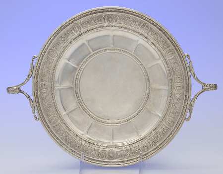 Wedgwood (Sterling, Hollowware, Geometric Base) Sterling Sandwich Plate with Handle