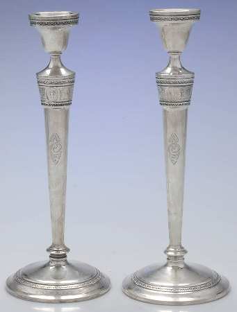 Wedgwood (Sterling, Hollowware, Geometric Base) Pair of Weighted Candlesticks