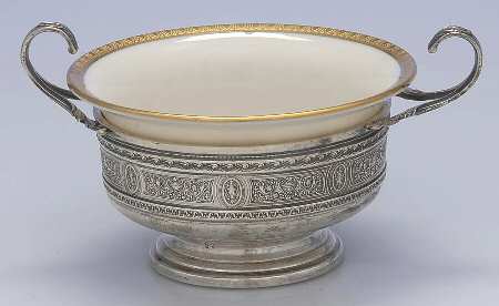 Wedgwood (Sterling, Hollowware, Geometric Base) Sterling Bouillon Cup with Ceramic Liner