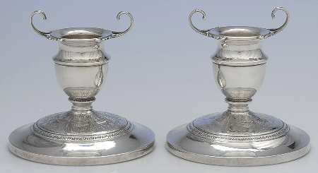 Wedgwood (Sterling, Hollowware, Geometric Base) Pair of Weighted Candleholders