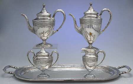 Wedgwood (Sterling, Hollowware, Geometric Base) 5 Piece Tea Set (SCP, STP, SCR, SSU, WTL)