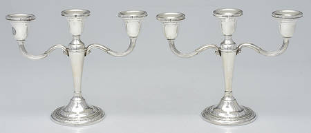 Courtship (Sterling, 1936, Hollowware) Pair of Weighted 3 Light Candelabra
