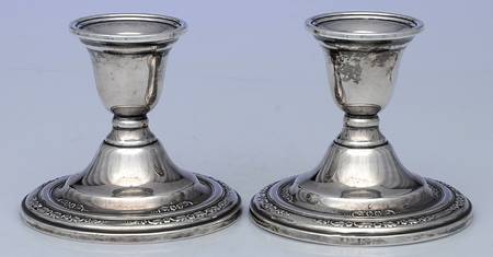 Courtship (Sterling, 1936, Hollowware) Pair of Weighted Candleholders