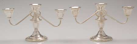 Courtship (Sterling, 1936, Hollowware) Pair of Weighted 3 Light Candelabra