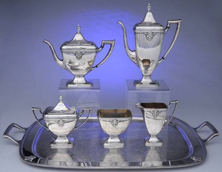 Adoration (Silverplate, Hollowware) 6-Piece Plated Tea Set (Waste & Tray)