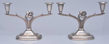 Daffodil (Silverplate, Hollowware) Pair of 6" 2 Light Candelabra