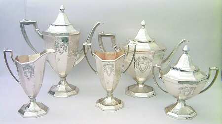 Heraldic (Silverplate, Hollowware) 5-Piece Plated Tea Set (with Waste)