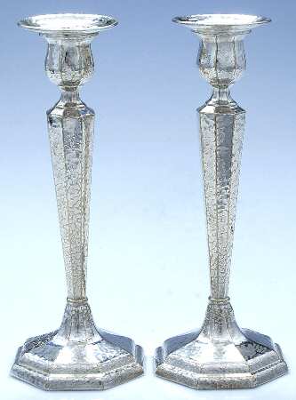 Heraldic (Silverplate, Hollowware) Pair of 9" Weighted Candlesticks
