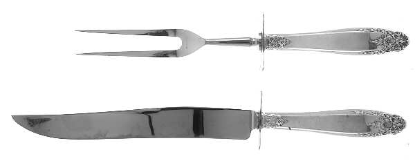 Prelude (Sterling, 1939, Monograms) Large 2-Piece Roast Carving Set w/ Stainless Blade