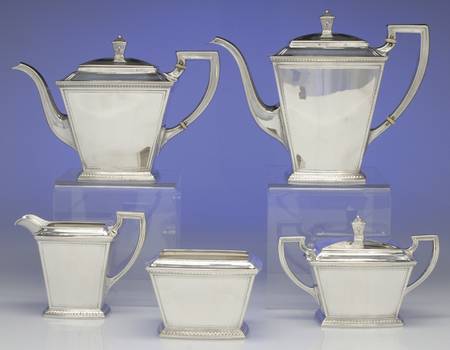 Pantheon (Sterling, 1920, Hollowware) 5 Piece Tea Set (SCP, STP, SCR, SSU, SWB)