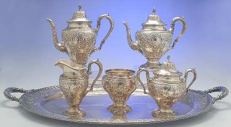 Fontaine (Sterling, 1924, Hollowware) 6 Piece Tea Set (SCP, STP, SCR, SSU, SWB, WTL)