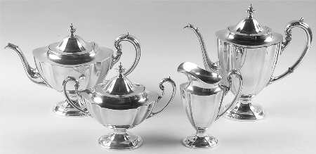 1810 (Sterling, 1930, Hollowware) 4 Piece Tea Set (SCP, STP, SCR, SSU)