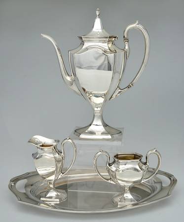 Minuet (Sterling, 1925, Hollowware) 4 Piece Coffee Set (SCP, CRM, SUOM, WT15)