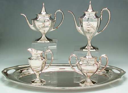 Minuet (Sterling, 1925, Hollowware) 6 Piece Tea Set (SCP, STP, SCR, SSU, SWB, WTL)