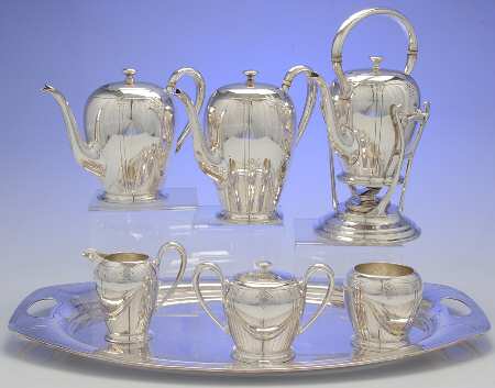 Sedan (Sterling, Hollowware) 6 Piece Tea Set (SCP, STP, SCR, SSU, SWB, SKES)