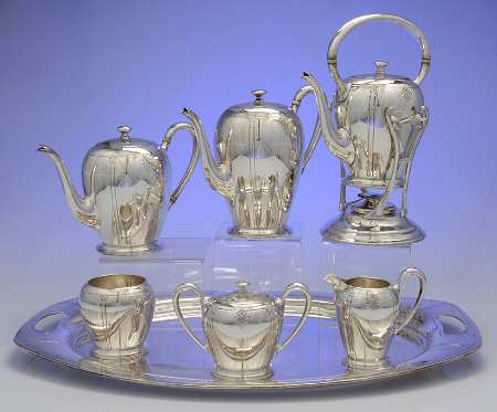 Sedan (Sterling, Hollowware) 7 Piece Tea Set (SCP, STP, SCR, SSU, SWB, SKES & WTL)