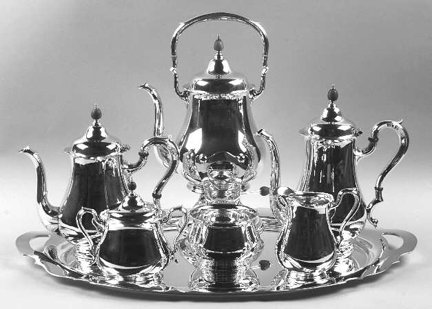 1351e (Sterling, Hollowware) 7 Piece Tea Set (SCP, STP, SCR, SSU, SWB, SKES & WTL)