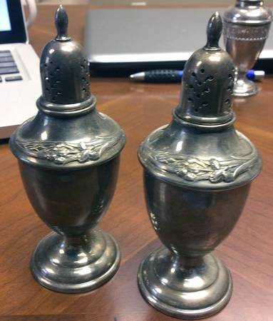 Silver Iris (Sterling, Hollowware) Salt and Pepper Set