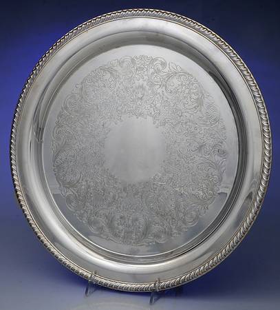 English Gadroon (Silverplate, Hollowware) 15" Round Tray